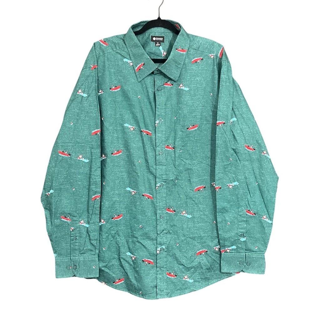 Haggar Button Down Shirt Mens 3X Green NEW Santa Water Skiing Holiday Mallard